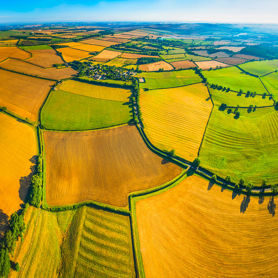 Aerial-view-of-land-lots-over-fields-rural-villages